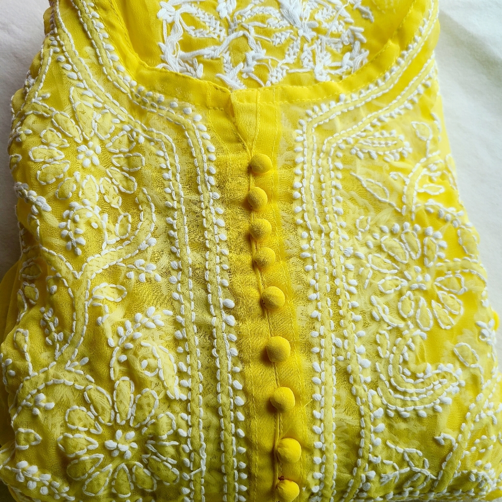 8️⃣2️⃣New boutique Pink,yellow chikankari maxi dress - Picture 7 of 12